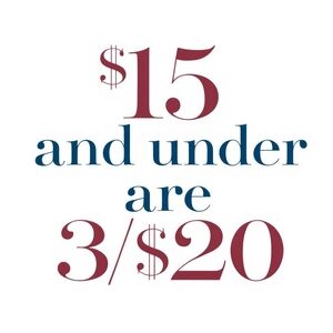 All Items Listed At $15 Or Under Are 3 For $20